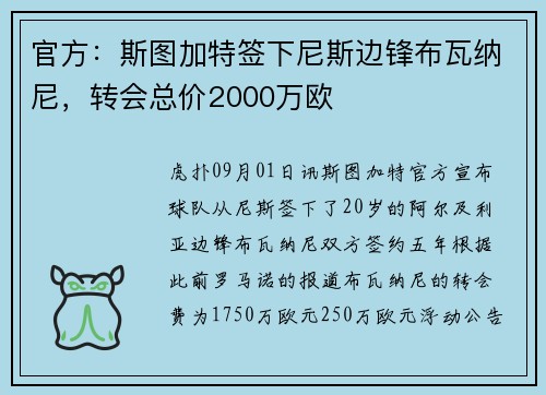 官方：斯图加特签下尼斯边锋布瓦纳尼，转会总价2000万欧